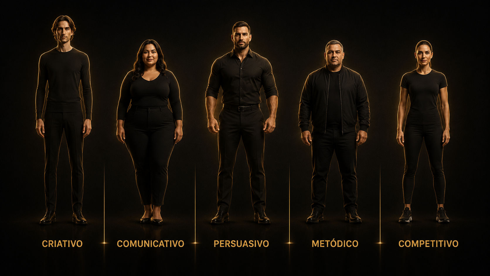 Cinco formatos corporais diferentes lado a lado